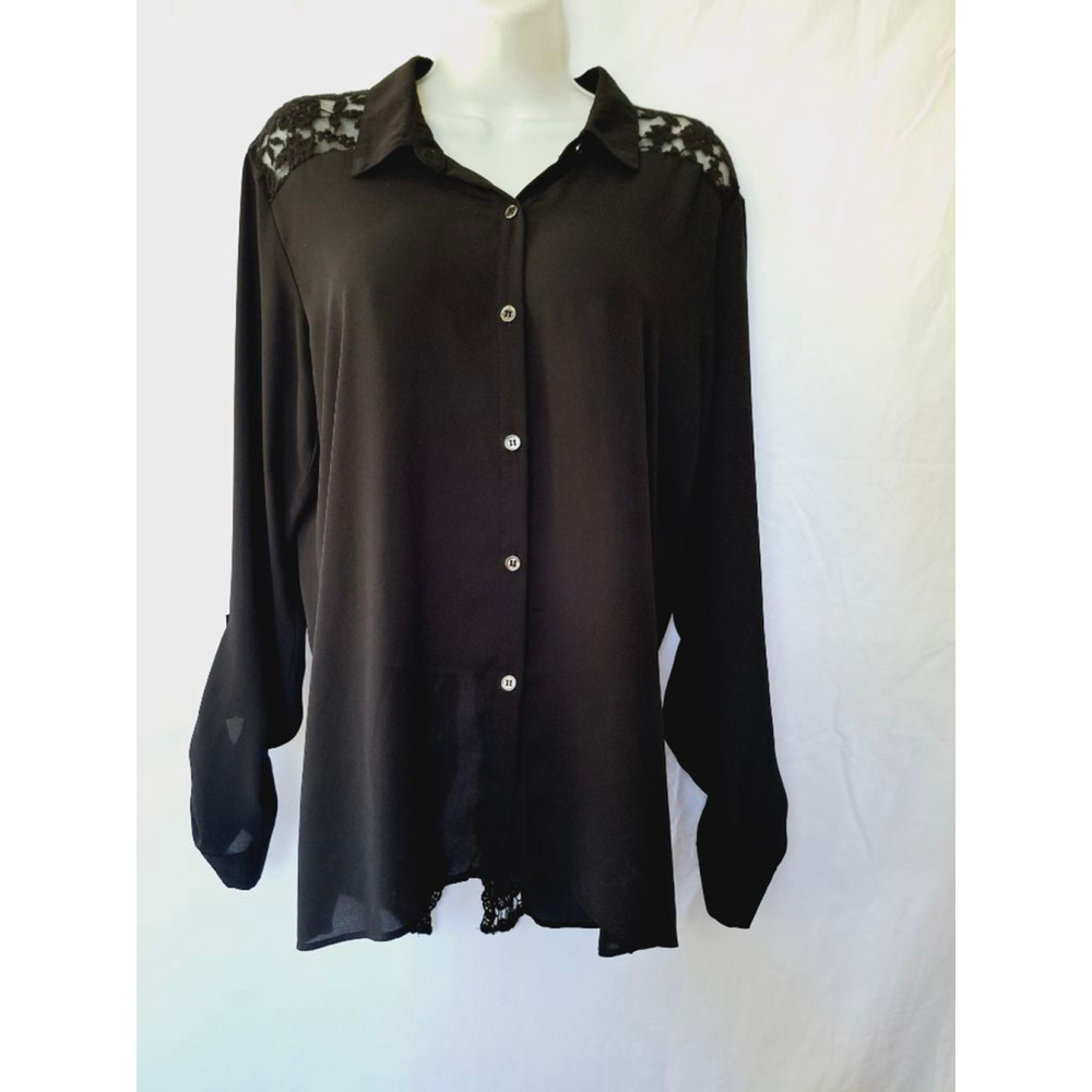 Vintage Vanity Size M Black Long Sleeve Vamp lace goth Witchy fairytale blouse